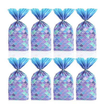 50/25pcs Blue Mermaid Tail Pattern Candy Bags, Gift Bags, Suitable For Holiday Parties, Birthday Parties, Decorations, Holding Party Favors Such As Chocolates, Candies, Snacks, Toys, Etc.