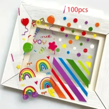 100pcs Rainbow Gradient Self-Sealing Gift Bags, Suitable For Valentine's Day And Birthday Party Gifts, Striped Plastic Gift Bags Without Accessories - View 7