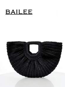 BAILEE 一款休閒時尚度假風編織扇形手提包，拉鍊開合，大容量，適合搭配穿搭，亦可作為禮物選擇 - 彩色 - 查看 21