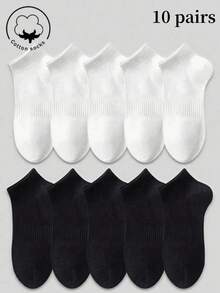2/5/10 Pairs Women's Short Socks, White Short Socks, Black Short Socks, Invisible Socks, Cute Socks, Girls' Socks, Suitable For All Seasons Autumn Winter Spring Summer, Mesh Breathable Details, Guide Rail Breathable Hole Design, Moisture-Wicking, Soft And Smooth, Suitable For Various Holidays, Sports, Casual, Business And Other Daily Wear, Can Be Worn All Year Round, Random Color Combination. - Multicolor - View 2