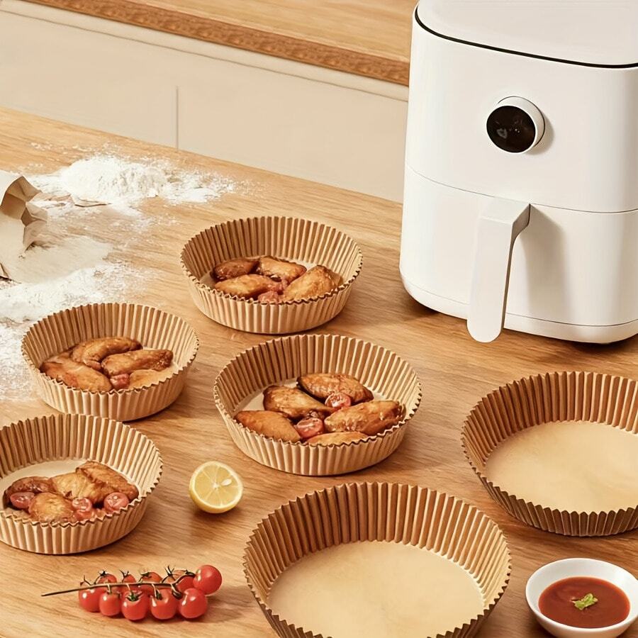 50pcs Disposable Special Oil Paper For Air Fryers, Circular Non Stick Baking Paper, Silicone Oil Paper, Waterproof, Oil Proof, Oven And Microwave Steamer Liner Paper - Multicolor - View 1