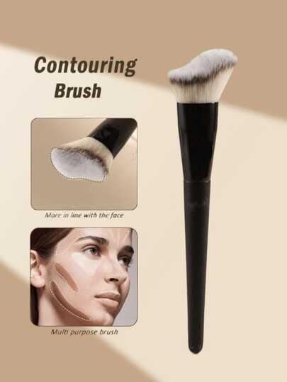 1pc Professional Face Contour Makeup Brush, Basic High-Gloss Asymmetric Design, Suitable For Highlighting Skin Tone, Made Of Premium Synthetic Fibers, Soft And Easy To Blend, Ideal For Beginners To Sculpt Facial Contours, Can Be Used As Foundation Brush, Concealer Brush, Blush Brush, Contouring Brush, Powder Brush, Foundation Brush, Blush Brush