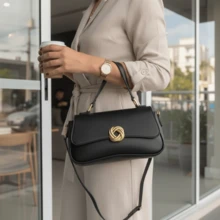 Elegant Structured Women's Handbag With Removable Strap. Made Of Premium Synthetic Leather. - Black - View 3