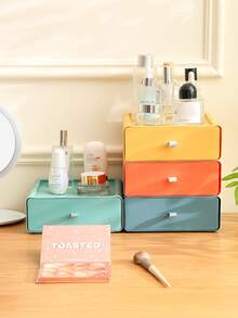 Macaron Color Stackable Desktop Storage Drawers, Fashionable Desktop Organizer Box, Suitable For Office Supplies, Desktop Storage Box (Handle Color Random) Office Desk Accessories Desk Accessories Pen Holder Office Accessories - Macaron Colors - View 4