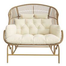 Double Garden Rocking Chair, Patio Hanging Chair, Outdoor Swing Egg Chair, Rocking Chair, Garden Swing, Balcony Swing, Wooden - Khaki - View 9