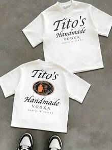 DoubleSided Graphic Adult's Shirt Features Tito's Handmade Vodka Bottle And Barrel With Award Winning Distilled 5 Times Logo Showcasing A Celebration Of Quality And Craftsmanship Austin Texas Origin. 138 - 白色 - 查看 5