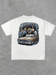Artwork Shows Homies Cruising In A Classic Lowrider Car A Symbol Of Friendship And Loyalty Perfect For Hip Hop Streetwear Fashion Loving Adults Casual Fit Double Sided Graphic Adult Apparel - White - View 3