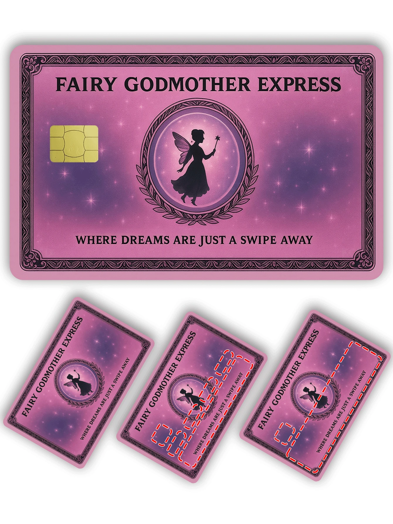 1pc Fairy Godmother Express Credit Card Sticker, Protect Your Dreams With A Gentle Wave, Made Of PVC Material, Fingerprint-Resistant, Durable, Scratch-Resistant, Suitable For Men, Women, Couples, Small Chip Cards, Bank Cards, Credit Cards, Transportation Cards, Student ID Cards DIY, Privacy Protection - Multicolor - View 1