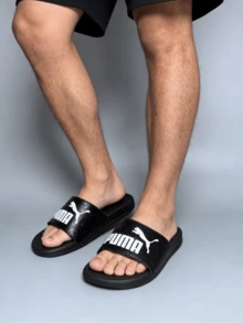 Puma Popcat Slide 20 凉鞋，时尚复古轻便舒适的沙滩拖鞋，男女通用 - 黑色 - 查看 1