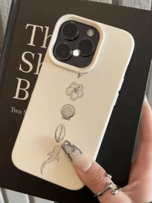 TPU极简黑白度假风单件装黑白线条芙蓉海豚全包防震手机壳，兼容苹果17、16、15、14、13、12、11 Pro Max、Air及系列，春季礼物 - 彩色 - 查看 2