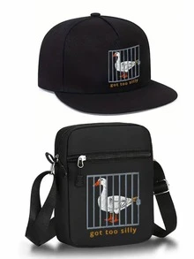 1件/2件装趣味鹅笼印花棒球帽和斜挎包套装，街头风时尚户外运动可调节平沿帽和单肩包，送给朋友和周年纪念日的礼物 - 彩色 - 查看 12