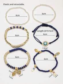 6 buah Gelang Mata Jahat Vintage untuk Wanita, Cocok untuk Liburan (Bahan dan Jumlah Manik Mungkin Sedikit Berbeda) - Royal Blue - View 2