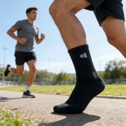 5 Pairs Black & White Simple Sports Socks, Casual Crew Socks For Men