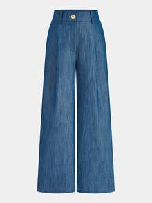 Bộ trang phục mùa hè dành cho nữ, áo vest giả denim và quần ống rộng (2 món). - Màu xanh lam - Xem 4