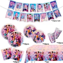 96pcs KPOP Birthday Party Tableware Set, Including 7/9 Inch Plates, 9oz Cups, Cutlery, Birthday Banner, Napkins, Tablecloth, Anime Themed Disposable Party Supplies For Birthday And Graduation - View 13