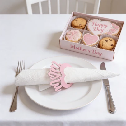 6/120pcs Heart-Shaped Napkin Rings With A Mother's Day Theme Are Perfect For Dining Tables, Banquets, Bridal Showers, Romantic Table Decorations, And Elegant Table Settings.