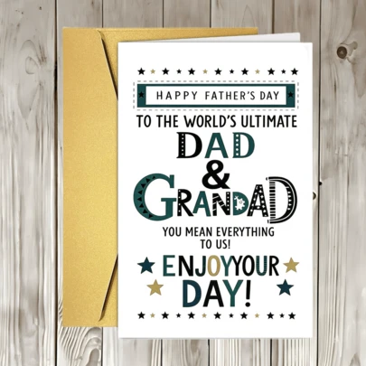 1pc Father'S Day Card For Dad & Grandad - "To The World'S Ultimate Dad & Grandad" Engraved Message, Golden Star Accents, Red Envelope, Perfect Gift For Husband, Brother, Or Friend, Thoughtful Appreciation Keepsake, Father'S Day Gift | Elegant Script Design | Golden Star Accents, Fathers Day Gift