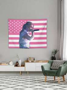 1pc Customized American Flag Banner With Your Photo Printed, Fun Decoration For Club, Concert, Bar, Dorm, Living Room, Bedroom And More. Exquisite Decor, Modern Fashionable, Customizable, Personalized, Unique. - Multicolor - View 3