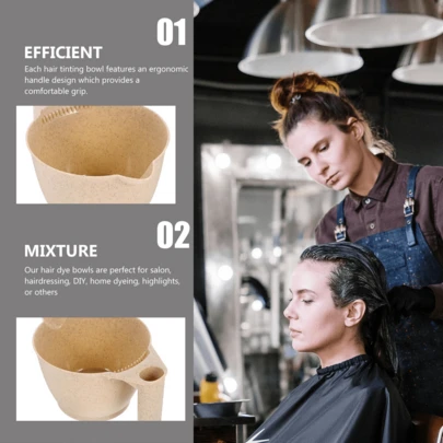 3/6/12pcs Set & Hairstylist Straw Bowl With Handle, Colorful Plastic Mixing Bowl, Unisex Hair Dye Bleaching Tools, Suitable For Salon/Home DIY Hair Coloring