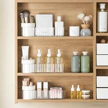 Organizador de baño giratorio transparente, caja de almacenamiento de maquillaje y artículos de tocador ahorradora de espacio para el mostrador del tocador - Multicolor - Ver 3