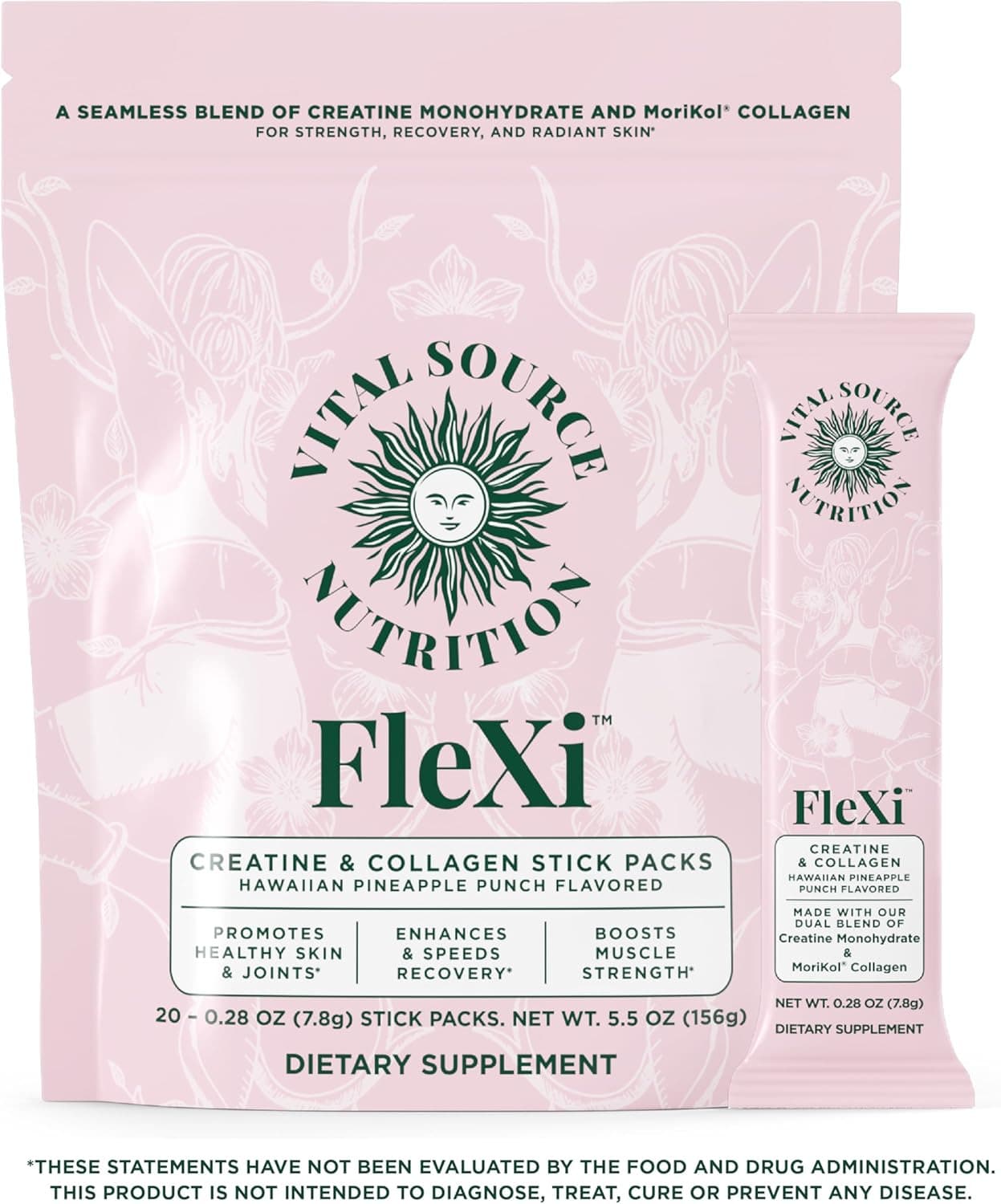 Vital Source Nutrition - Flexi - Creatine & Collagen Stick Packs - 5g Creatine Monohydrate + 1g MoriKol Collagen -Supports Strength, Recovery & Skin Health -20 Servings - mặc định - Xem 1