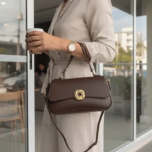 Elegant Structured Women's Handbag With Removable Strap. Made Of Premium Synthetic Leather. - 咖啡 - 查看 2