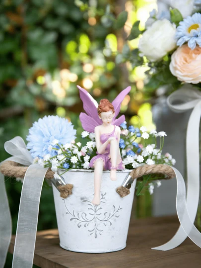 花园盆栽植物景观花仙子雕像装饰，可爱创意桌面摆件，适用于办公室和家居