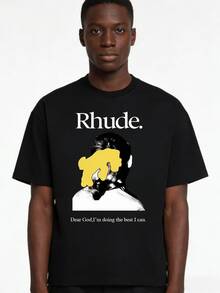 RHUDE Men's Casual Brand Letter Graphic T Shirts Round Neck Short Sleeve Oversized Boxy Fit Y2K Streetwear Style 100% Cotton Retro Vintage Tee Aesthetic Grunge Hip Hop Skater Punk Loose Summer Tops - màu đen - Xem 1