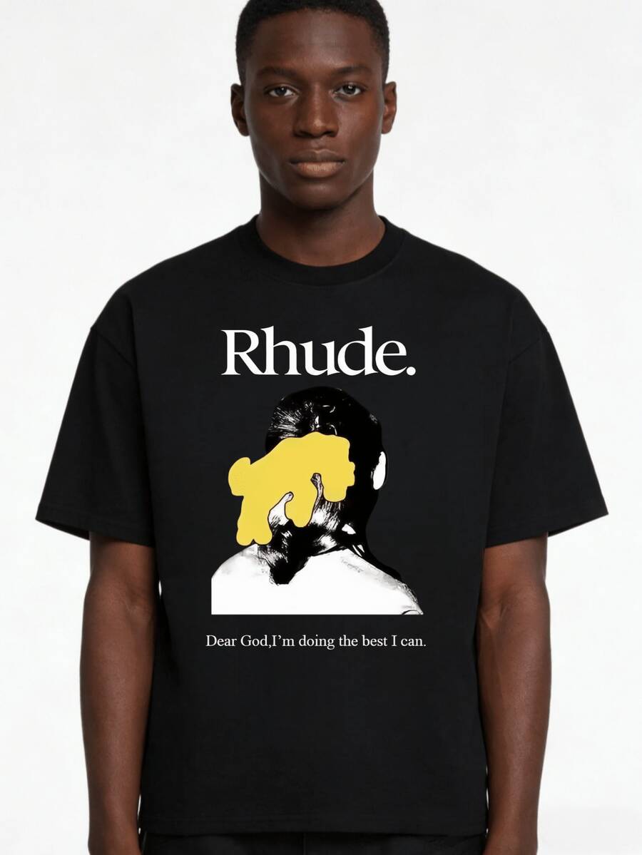 RHUDE Men's Casual Brand Letter Graphic T Shirts Round Neck Short Sleeve Oversized Boxy Fit Y2K Streetwear Style 100% Cotton Retro Vintage Tee Aesthetic Grunge Hip Hop Skater Punk Loose Summer Tops - màu đen - Xem 1