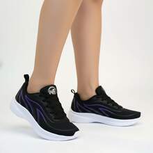 Women's Comfortable, Lightweight, Breathable Athletic Shoes For Gym And Walking - 黑色/淡紫色 - 查看 5