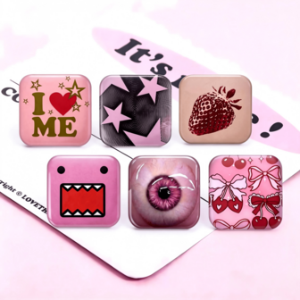 1pc 5cm/1.97in Square Badge Brooch, Clothing Accessory, Bag Decor, Stationery, Office Supplies, Fun Gift For Friends