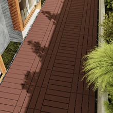 44 Pack Patio Deck Tiles, 12" X 12" Square Waterproof Outdoor All Weather Use, Plastic Interlocking Deck Tiles, Poolside Balcony Backyard Patio Floor Tiles - Brown-2(44 Pack) - 查看 4