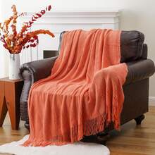 Lightweight Knit Blanket, Suitable For Camping, Air-Conditioned Rooms, Shawl, Spring/Summer - Coral Orange - View 6