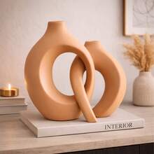 Monaco Ceramic Vase Pair - Camel - View 1