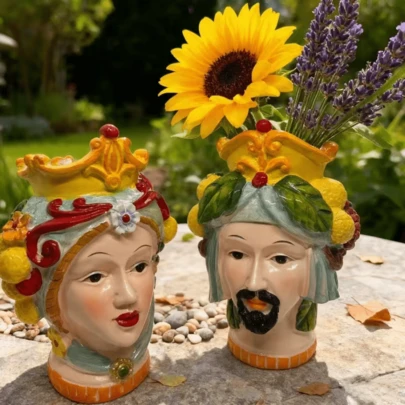 1pc New Resin King And Queen Vase, European Style Narrow Mouth Vase, Small Diameter Flower Resin Vase, Art Decor, Living Room Bedroom Foyer Flower Vase, Floral Home Decoration