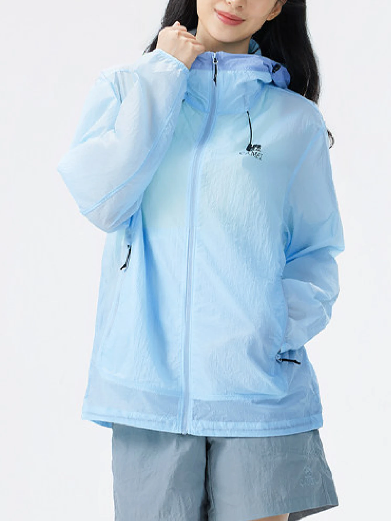 CAMEL CROWN 女士防晒夏季防紫外线开衫夹克速干冰丝凉爽皮革服装 - 純藍/遠霧藍 - 查看 1