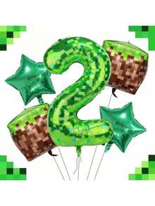Set de 5 globos con números de temática de juego de píxeles, adecuado para fiestas y celebraciones de cumpleaños, decoración de pared - 1 - Ver 21