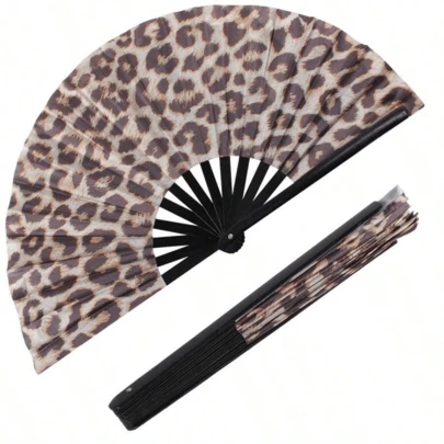 Elegant Leopard Print Folding Fan With Black Frame - Fashion Princess Theme, Lightweight Portable Ladies Fan | Princess Theme Fan | Lightweight Fan (No Fan Cover)