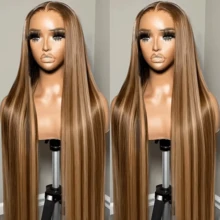 13x6 13x4 Full Lace Front High Definition Wig Invisible High Definition Lace Front Wig 200% Density Blended Human Hair Pre-Plucked Bleached Knots Straight #P4/27 Highlighted Wig 29 Inch 5x5 4x4 Put On And Go High Definition Glueless Lace Closure Wig With Baby Hair For Women - S4/27 - View 6