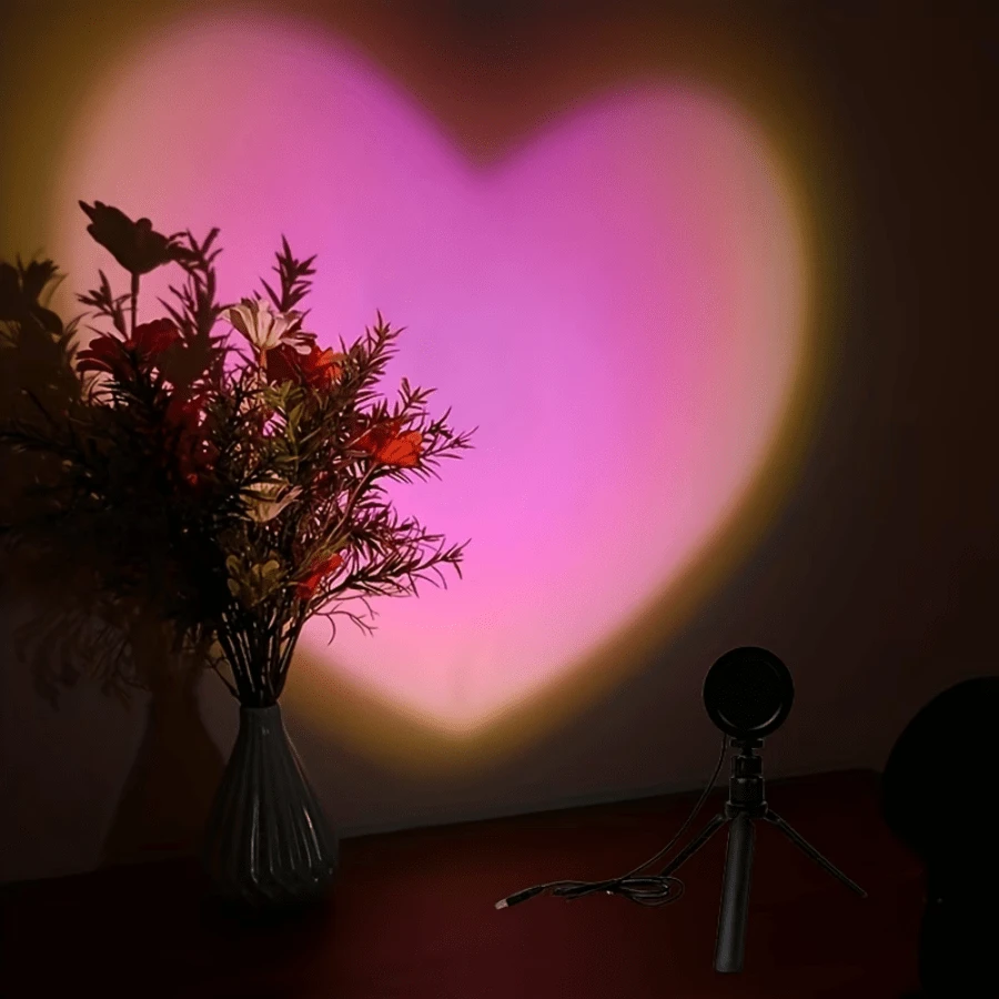 1PC USB-Powered Tripod Stand Heart-Shaped Pink Sunset Projection LED Night Light For Home Bedroom Living Room Photography Party And Romantic Scene Decoration - Pink - View 1