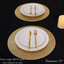 4/6/8/12pcs 15 Inch PVC Gold Round Placemats, Fireworks Pattern, 15 Inch Washable Placemats Suitable For Dining, Events, Banquets, Weddings, Bridal Showers, Home Daily Use - Gold - View 4