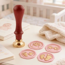 5pcs Set (4 Stamp Heads + 1 Handle), Cute Cat/Dog Paw Print/Baby Handprint & Footprint Pattern Stamp Kit - Set 4 - View 4