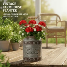 1pc Galvanized Metal Flower Bucket Container - Decorative Vintage Vase Suitable For Dried Flower Arrangement, Farmhouse Home Decor - A - View 3