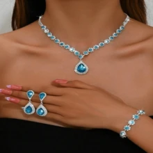 Bộ trang sức thời trang nữ gồm 1 món - Dây chuyền, bông tai, vòng tay. - Bộ đồ màu xanh biển 941798 - Xem 4