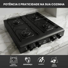 Fogão Cooktop Portátil A Gás 4 Bocas Clarice Resistente - Preto - Visão 2