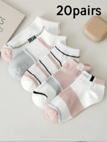 5 Pairs Women's Striped Pattern Breathable Fashion Ankle Socks, Suitable For Daily Wear - Multicolor - View 4