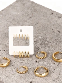 6Pcs Plated 18K Gold-Tone Assorted Hoop Earring Set For Women: Classic & Chic Design With Multiple Sizes (Small Mini, Medium, Large), Lightweight & Comfortable For All-Day Wear, Versatile Accessory Ideal For Daily Outfits, Office Attire, Date Nights, Cocktail Parties, Wedding Receptions, Holiday Gatherings, Brunch With Friends, Weekend Getaways & Gifting To Jewelry-Loving Individuals, Professional Women, Fashion Enthusiasts, Special Occasion Celebrants & Minimalist Style Lovers - 金色 - 查看 11