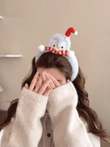 1pc Cute Soft Blue Seal & Penguin Plush Headband, High Crown Washing Face Hair Band Hair Clip Christmas Headpiece For Women Hairband Diadema Hair Hoop - Multicolor - View 6