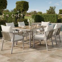 Garden Table And Chair Set, Garden Furniture Set, Ideal For 6 People, Contains 1 Table And 6 Chairs, Galvanized Steel Tube Frame, Plastic Wood Tabletop, Braided Rope Design, Khaki + Beige - Khaki - View 1