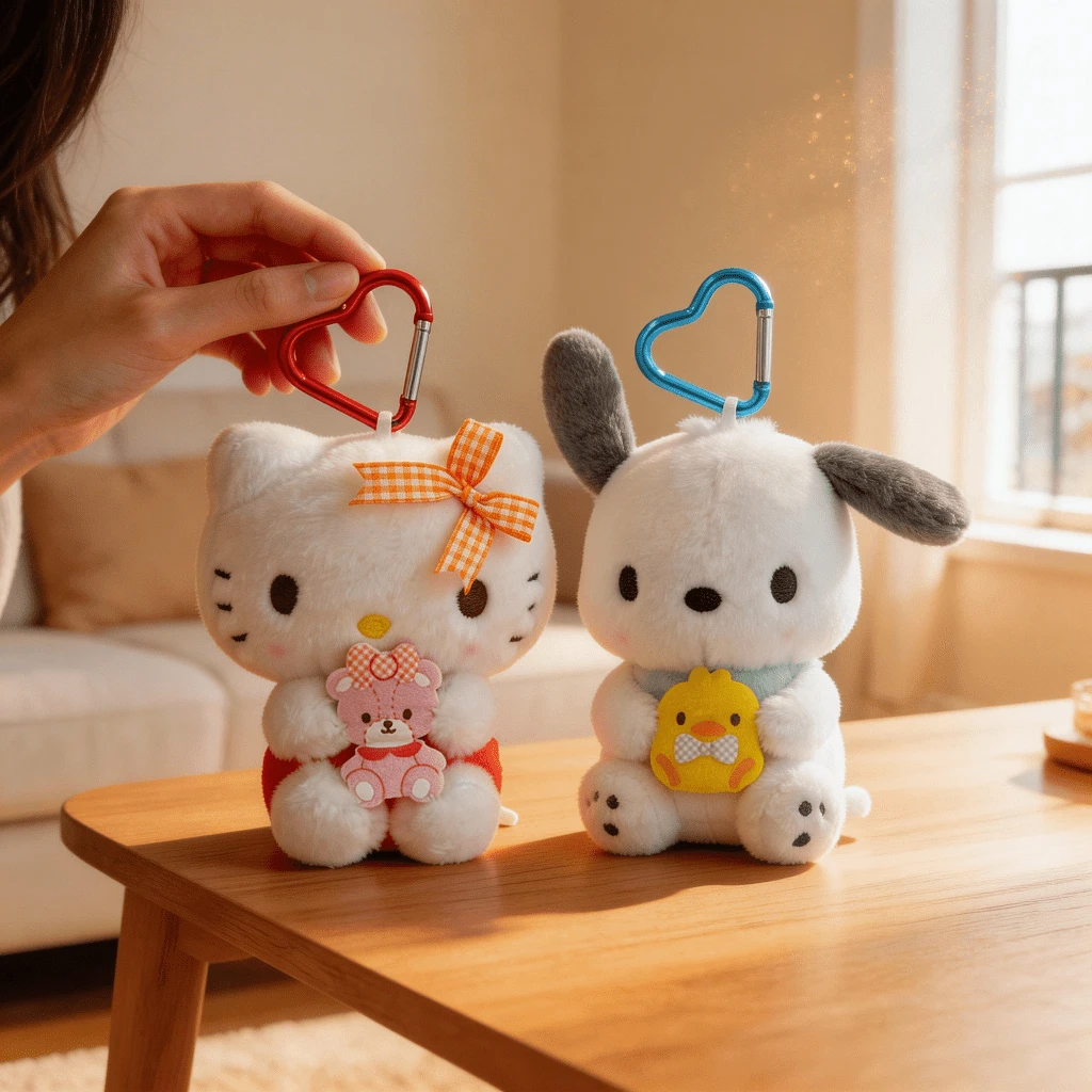 SANRIO Móc khóa thú nhồi bông hoạt hình chính hãng. Kích thước 12-13 cm / 4.72-5.12 inch. Móc khóa thú nhồi bông hoạt hình mềm mại, thích hợp để chơi hàng ngày, trang trí ba lô và sách dễ thương, trang trí và trưng bày phòng, cũng là món quà hoàn hảo cho sinh nhật, Ngày Valentine, Lễ Phục sinh, Halloween, Lễ Tạ ơn, Giáng sinh và Năm mới. - Nhiều màu - Xem 1